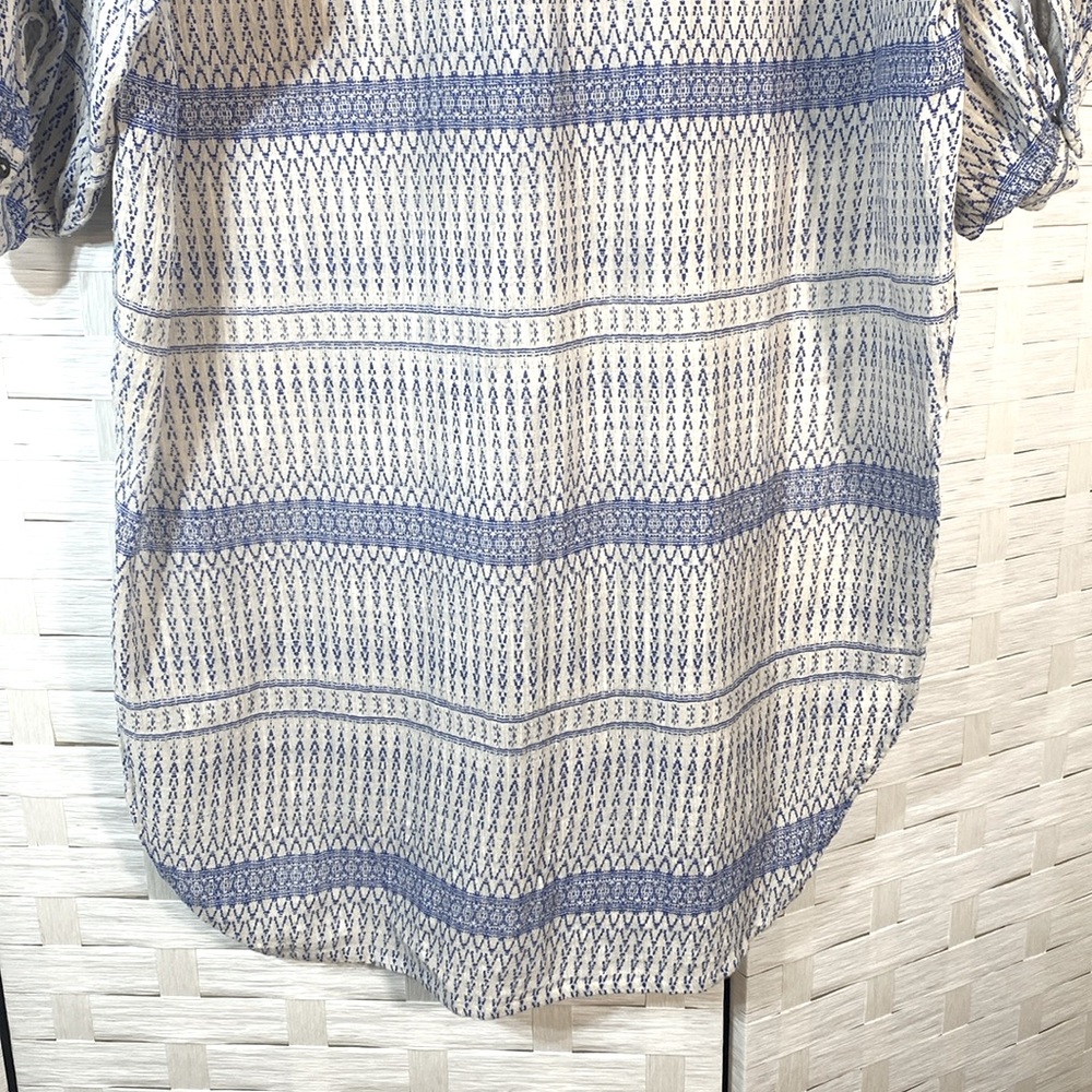 Anthropologie‎ Maeve Lena Blue/Ivory Yarn Dyed Balloon Sleeve Oversized Size XS - Picture 10 of 14